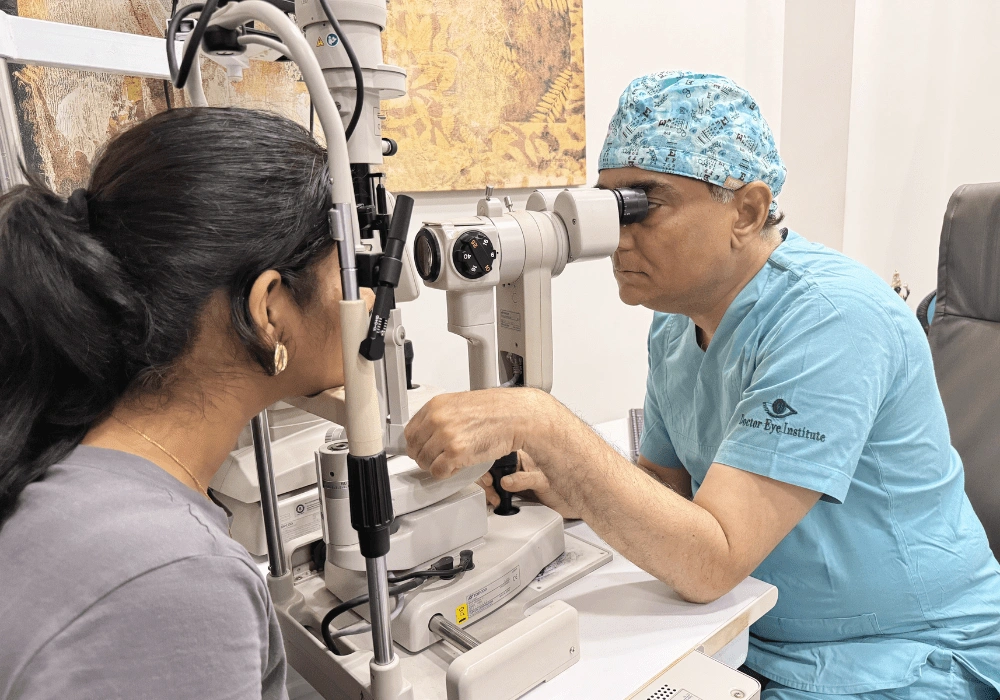 Dr. Kumar Checking eyes of the patient for Glaucoma Purpose